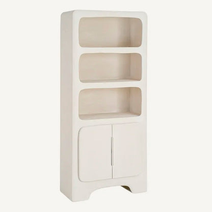 Estantería - librería en color blanco fabricada en madera DM con acabado poroso granulado. Ideal para interior y exterior