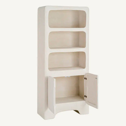 Estantería - librería en color blanco fabricada en madera DM con acabado poroso granulado. Ideal para interior y exterior