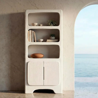 Estantería - librería en color blanco fabricada en madera DM con acabado poroso granulado. Ideal para interior y exterior