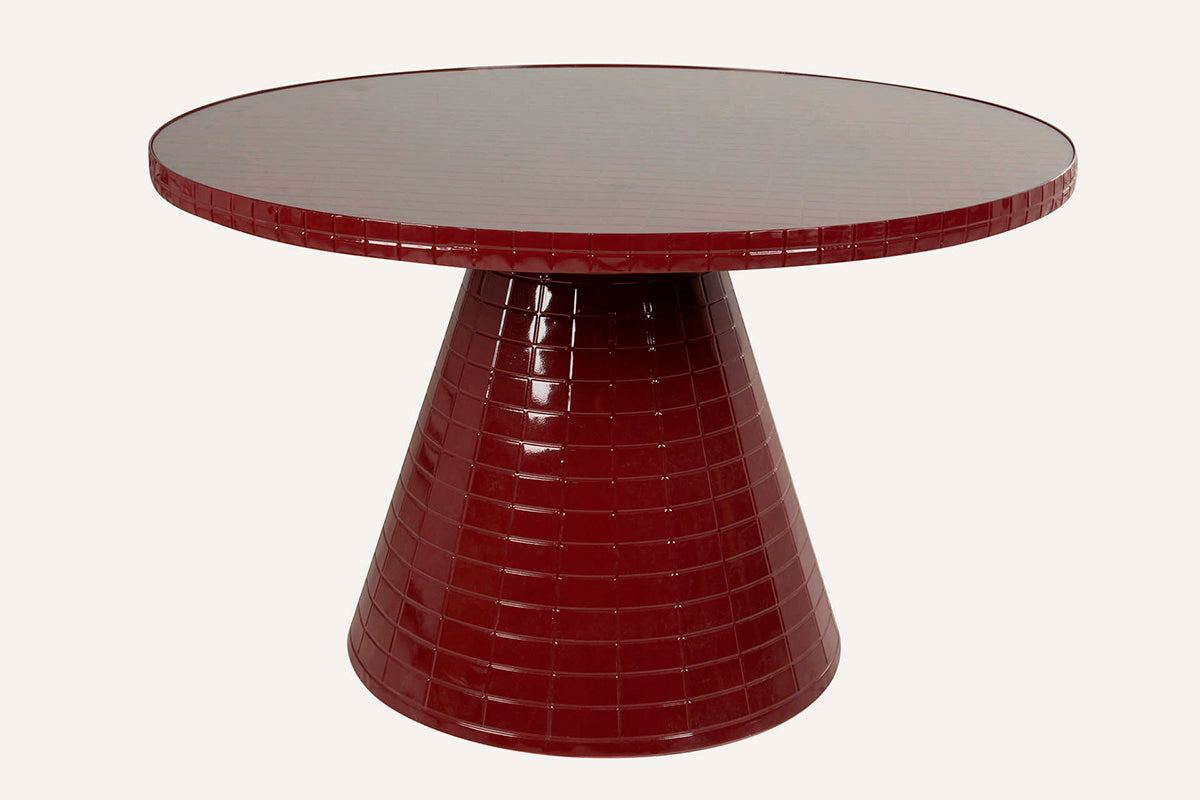 Mesa de comedor redonda 120 cm en burdeos con efecto look azulejo Rubrum
