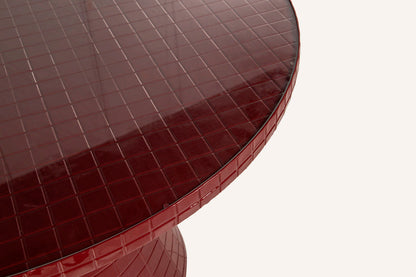 Mesa de comedor redonda 120 cm en burdeos con efecto look azulejo