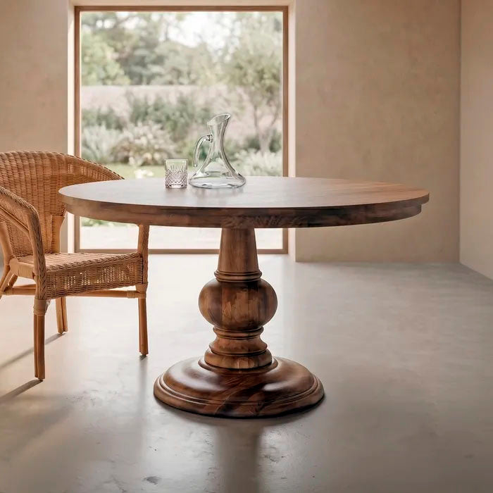 Mesa de comedor redonda, fabricada en madera de mango maciza. 150 cm