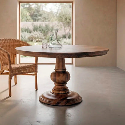 Mesa de comedor redonda, fabricada en madera de mango maciza. 150 cm