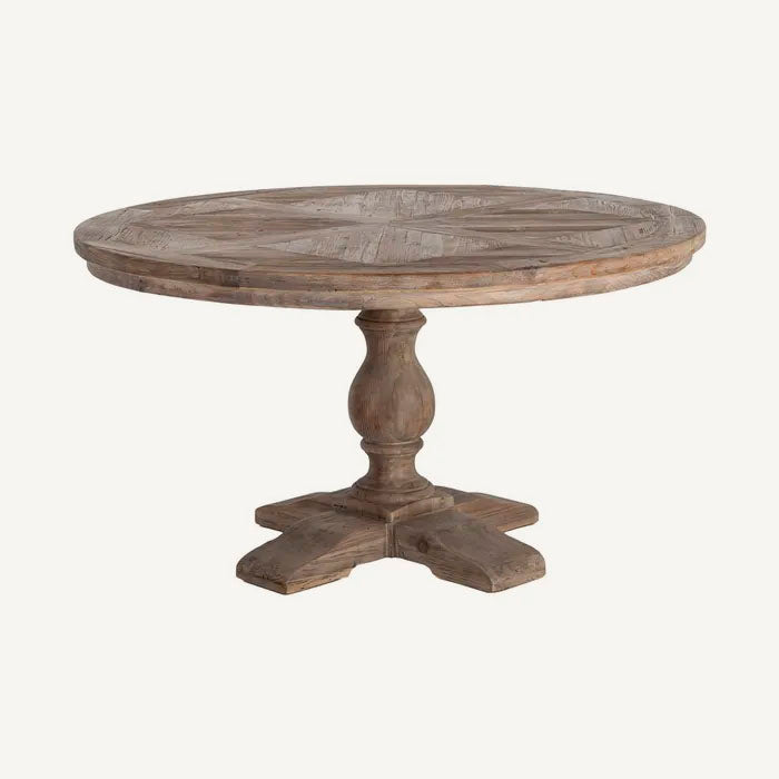 Mesa de comedor redonda, fabricada en madera de pino reciclada. 140 cm