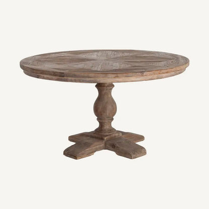 Mesa de comedor redonda, fabricada en madera de pino reciclada. 140 cm