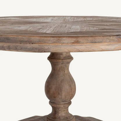 Mesa de comedor redonda, fabricada en madera de pino reciclada. 140 cm