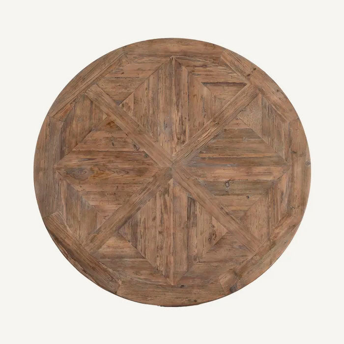 Mesa de comedor redonda, fabricada en madera de pino reciclada. 140 cm