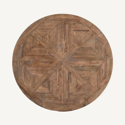 Mesa de comedor redonda, fabricada en madera de pino reciclada. 140 cm