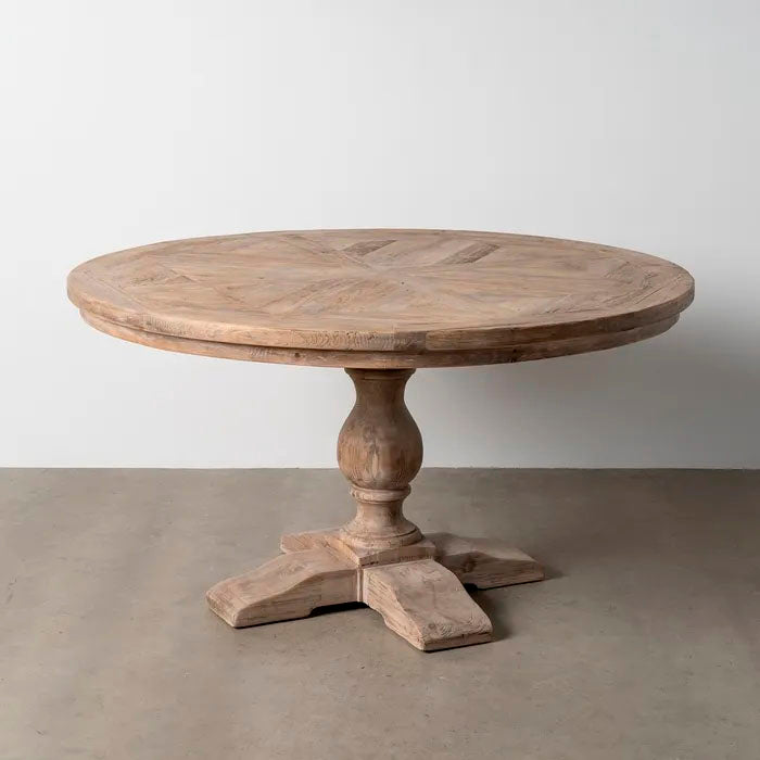 Mesa de comedor redonda, fabricada en madera de pino reciclada. 140 cm