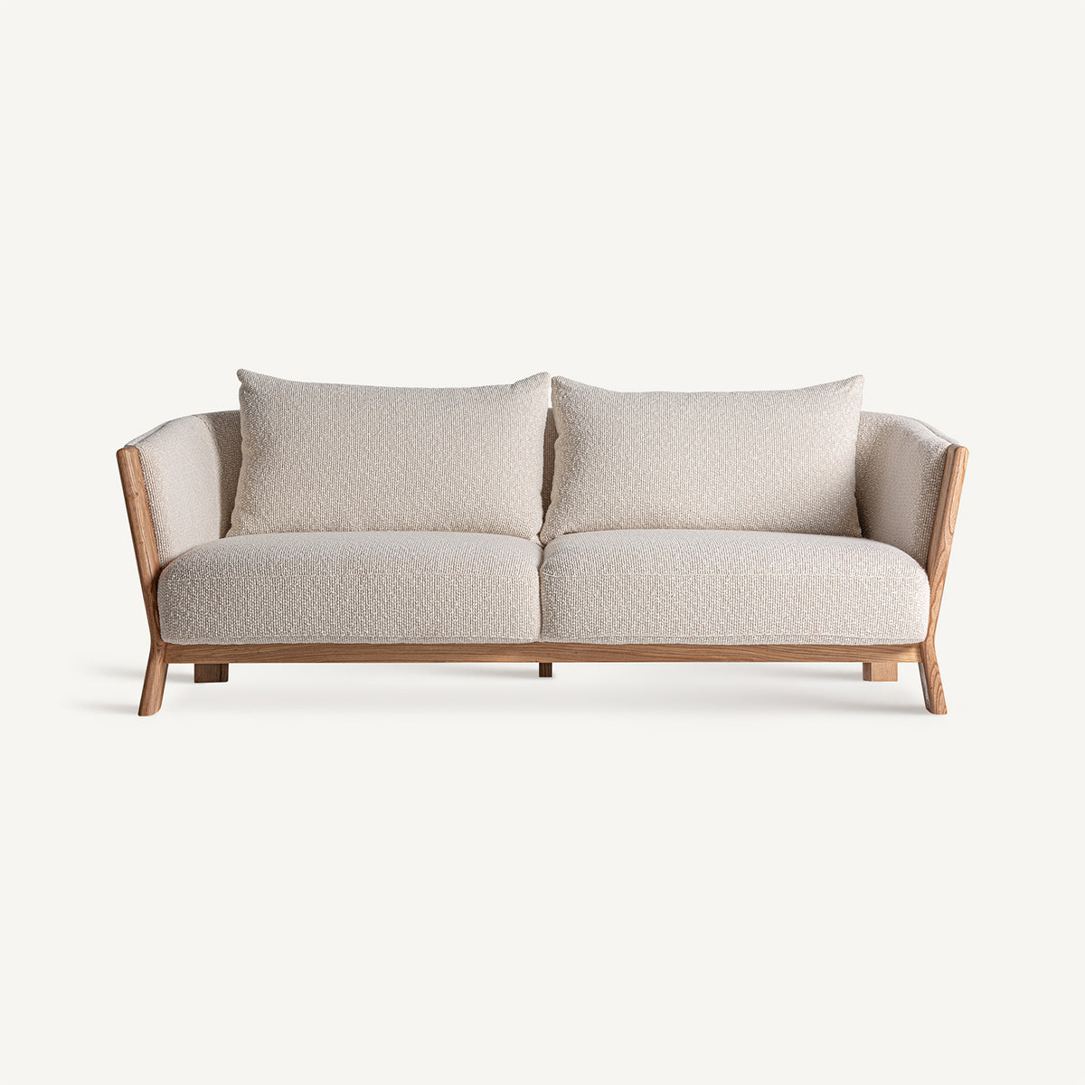 Sofá Nara de diseño en color beige con estructura de madera de roble.