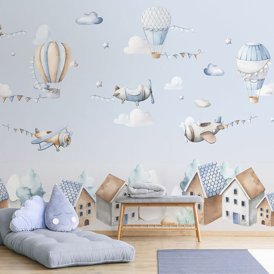 papel pared infantil azul