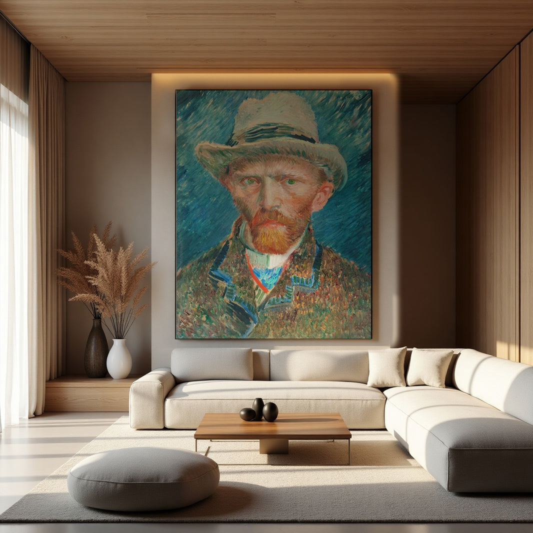 Reproducción  en lienzo del autorretrato con sombrero de fieltro Van Gogh